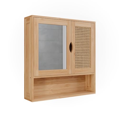 Vicco Specchio contenitore bagno Liora, Bambù/rattan, 56 x 58 cm con specchio