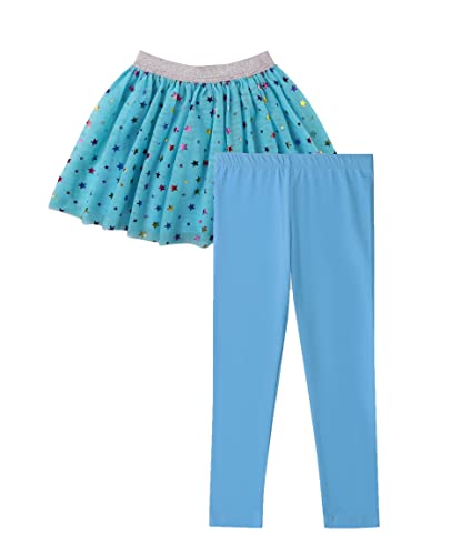 Danichins Girl's Tutu Tulle Sparkle Skirt And Basic Cotton Leggings Set (Blue, 5) #TOP10