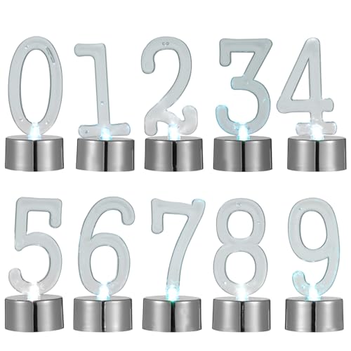 MAGICLULU Lot de 10 bougies à chiffres de 0 à 9 LED sans flamme sans fumée pour décoration de gâteau de Noël Argenté