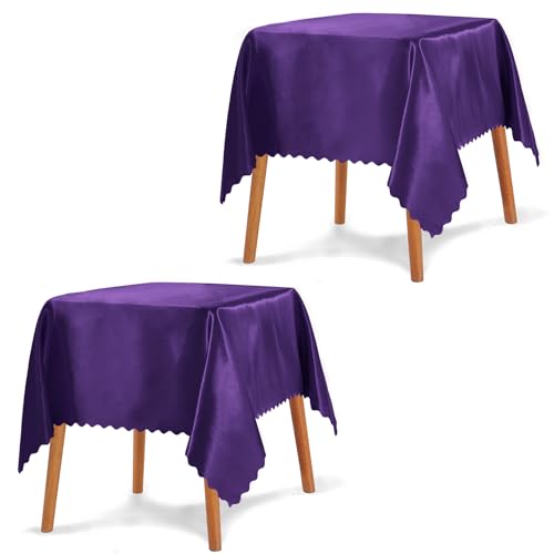 P Pothuiny 2 Pack Purple Satin Square Tablecloth 54 x 54 Inches