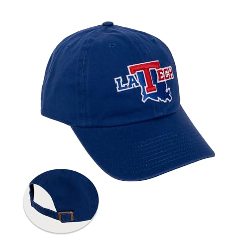 Louisiana Tech University Baseball Hat Bulldogs LA Brimmed Embroirderd Hats Cap Adjustable Cloth Strap Adult (Style B) Blue