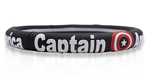 Finex Silicone Captain America Superhero Auto Car Steering Wheel Cover - Black - Universal Fit #TOP2