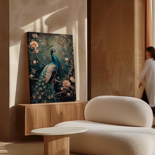 Impression esthétique paon sur toile premium pour salon chic