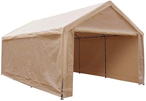 Abba Patio Carport Heavy Duty Carport with Removable Sidewalls & Doors Portable Garage Extra Large Car Canopy for Auto, Boat, Party, Wedding, Market stall, 12 x 20 ft with 8 Legs, Beige