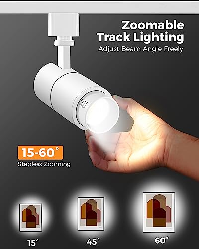 Image of VANoopee 3-Color Zoomable 10W LED Track Lighting Heads H Type Track Light Heads Dimmable Bright Ceiling Spotlight Fixtures Accent Art, 3000K 4000K 5000K Adjustable, CRI90+ 15-60 1000lm White 6 Pack