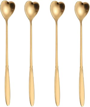16-Piece Heart-Shaped Gold Stainless Steel 7-Inch Long Handle Coffee & Tea Spoon Set