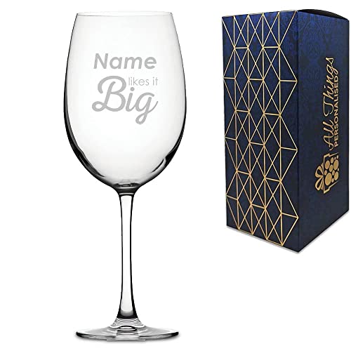 Personalised Engraved Giant Wine Glass with Name Likes it Big Design, Can Hold 1 Bottle of Wine, Gift Boxed, Personalise with Any Message for Any Occasion