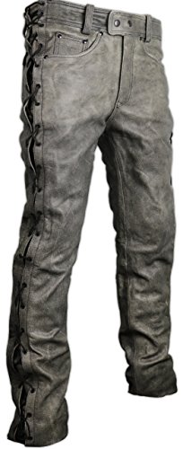 MDM Pantalones de piel para moto con cordones en los laterales en color gris, gris, 40W