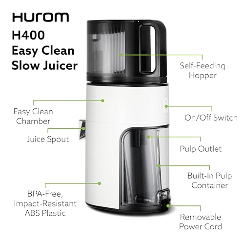 Image of Hurom H400 Cold Press Juicer with Sorbet Maker, All-in-1 Slow Juicer for Fruits, Vegetables, Nut Milk & Smoothies, Ultra-Quiet Motor, Easy to Clean, Strainer & Hands Free with Self Feeding (Beige)