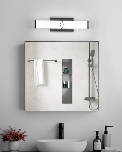 Image of Bathroom Light Fixtures Over Mirror,16inch Modern Vanity Lights for Bathroom,20W 2000lm Dimmable LED Vanity Light Bar,Black Vanity Lighting Fixtures,5700K Cool White,ETL Certified