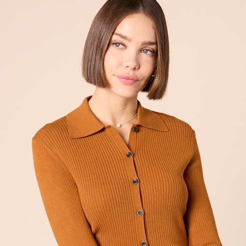Image of Amazon Essentials Women's Fine Gauge Stretch Polo Ribbed Long Sleeve Sweater Cardigan