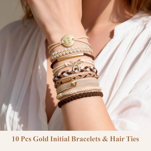 Fohufo Boho Hair Ties, 10 PCS Cute Bands for Thick or Thin Hair, No Damage Elastic Bracelets, Hair Accessories for Women-Letter O — view 2