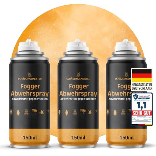 Fogger – Abwehrmittel gegen Insekten – 450ml – Mit Zitroneneukalyptusöl – Wirkt gegen Schaben, Flöhe, Motten, Milben, Wanzen & mehr – Insekten Vernebler – Für Innenräume – Made in Germany (3x150ml)