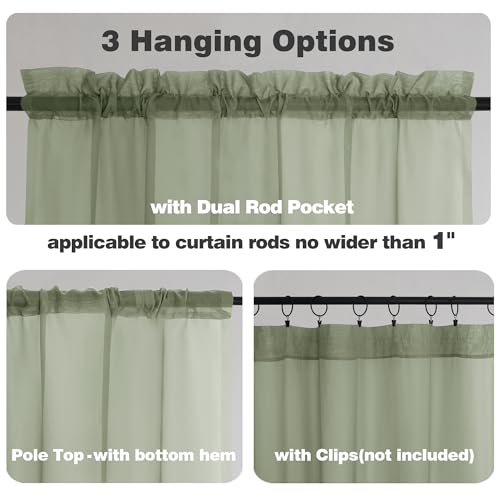 Image of Chyhomenyc Extra Long Sage Green Sheer Curtains 144 inch 2 Panels, Translucent Backdrop Window Scarf Drapes for Canopy Bed /Wedding /Living Room /Anniversary, 12FT Length, Each 59Wx144L in, 2PCS