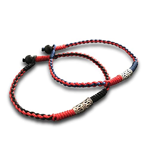 LADY Wan 1 Pcs Tibetan Lucky Rope Handmade Knots Bracelet/Anklet with 925 Silver Bead for Men or Women