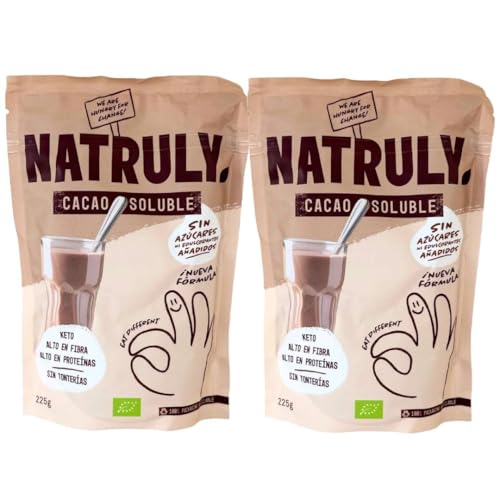 Pack 2 x Cacao Soluble con Proteína Natruly 225 g (450 g total) – Cacao instantáneo con proteína, sabor chocolate suave, ideal con leche o bebida vegetal, batidos y recetas