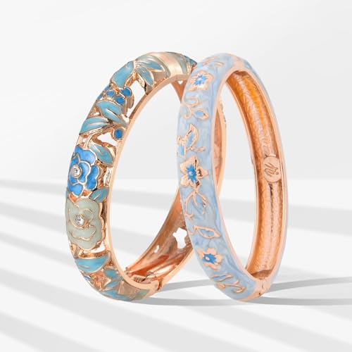 Image of UJOY Vintage Jewelry Cloisonne Handcrafted Flower Enameled Gorgeous Rhinestone Hinged Cuff Bracelet Bangles Gifts 88A10
