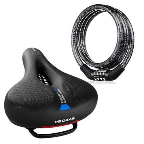 Image of PRO365 Premium Bicycle Seat with Lock, Extra Wide Soft Cushion Saddle, Anti-Theft Bike Lock, Fits All Cycles