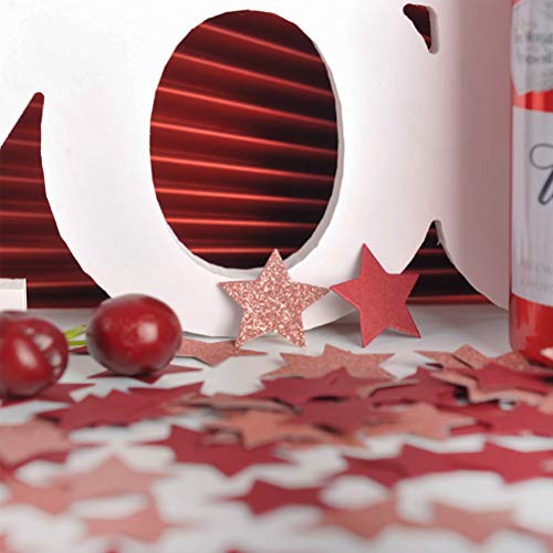 Image of MOWO Rose Gold and Burgundy Star Confetti Table Decoration, 1.2'', 200pc | Engagement Bridal Shower Baby Birthday Wedding Party, 1.2 inch in Diameter, 200pc