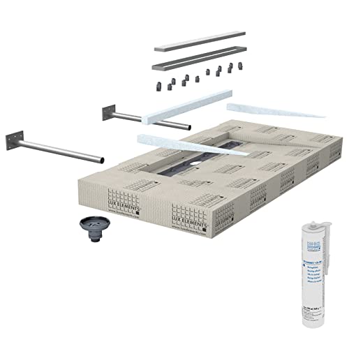 LUX ELEMENTS Plan de vasque suspendu avec caniveau prêt à carreler, 117 x 58,5 x 10 cm, LAVADO-FLOAT L LLAVE5005, gris