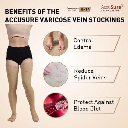 Image of AccuSure Medical Compression Varicose Vein Stockings (Anatomical Shape,Easy to use, Non Slippagen, Durable)-Thigh Length for Varicose Veins Can Be Used By Men & Women