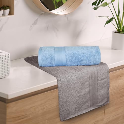Image of MYTRIDENT Soft Comfort Air Rich 100% Cotton Towels for Bath, 500 GSM Large Size Bathroom Towels for Men /Women, 2PC Bath (69 cm x 137 cm), Charcoal and Allure