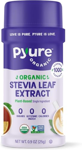 Image of Pyure Organic Stevia Extract Powder,100% Pure Stevia Leaf Extract,No Fillers,Sugar-Free,Keto,Paleo, Diabetic Friendly, Zero Calorie, 300x Sweeter Than Sugar, 1,000 Servings,USDA Organic (Pack of 6)