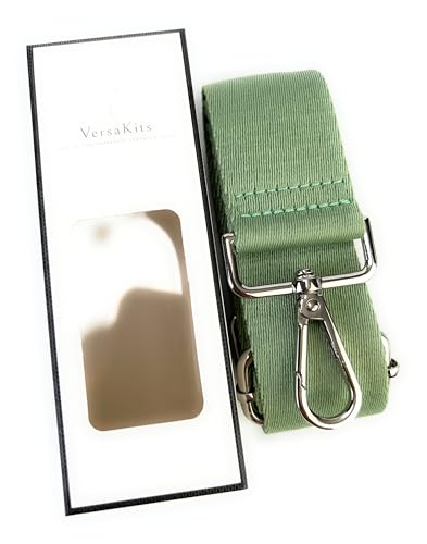 Image of Avocado Green Purse Strap with Silver Hardware 1-1 /2 Inch Wide Solid Color Replacement Crossbody Guitar Style Shoulder Strap for Handbags Totes
