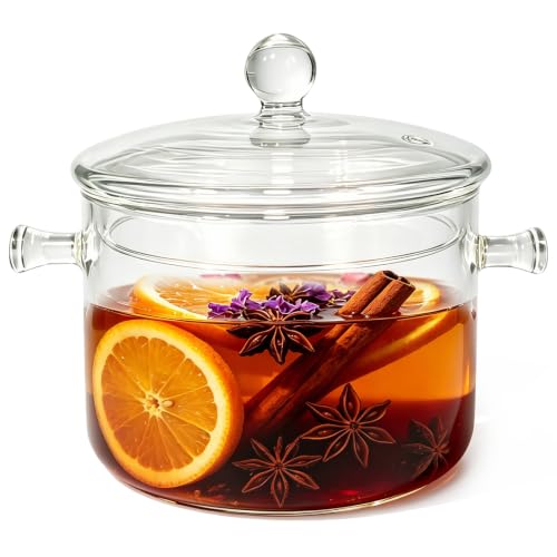 Glass Pots for Cooking on Stove 1.5L / 50oz Heat-Resistant Simmer Pot