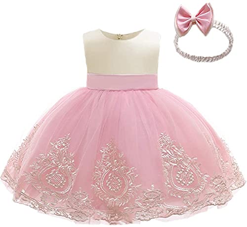 Baby Bowknot Pageant Lace Embroidery Dress Toddler Girls Birthday Wedding Formal Party Tutu Gown w/Headwear3