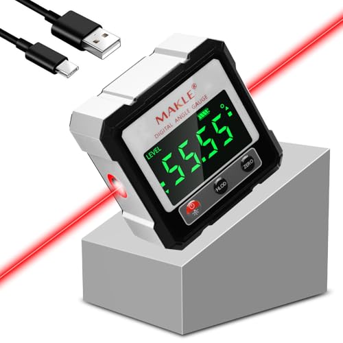 diymore Digital Laser Level Rechargeable Angle Finder with 4-Side Magnetic Base IP54 Waterproof Inclinometer Level 0.1 High Accuracy Angle Finder for Woodworking Construction and DIY