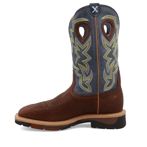 Image of Twisted X Men's 12 inch Western Work Boot, Square Toe, Peanut Distressed & Navy, 10.5 EE