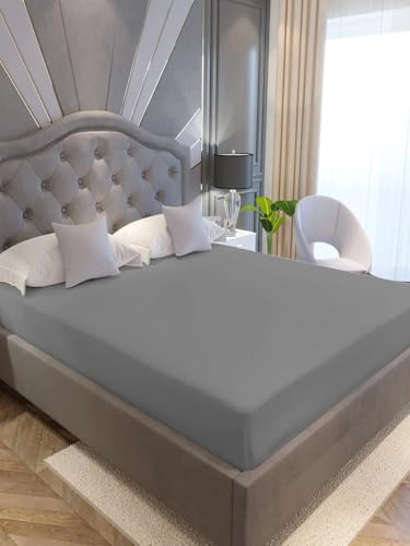 Image of Waterproof Mattress Protector Single Size 84x42 - Waterproof Terry Cotton Mattress Protector /Bed Cover Single Size Bed - Grey Color - Water Proof Mattress Protector for Kids Urine