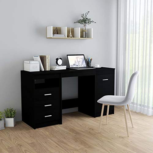 Susany Desk Black Computer Desk Home Office Table Writing Desk Office Desk with 3 Drawers and 1 Door 140x50x76 cm Chipboard