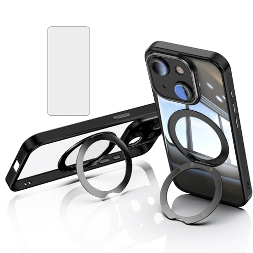 Coque iPhone 15 béquille anneau rotatif et vitre de protection avant en verre trempé robuste