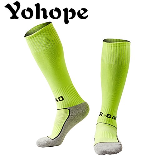 Yohope - Calcetines unisex de algodón para niños de 8 a 13 años, diseño de balón de fútbol/hockey, verde
