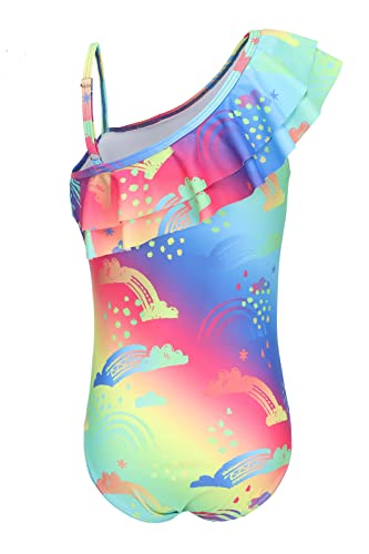 Image of Girls One Piece Swimsuits One Shoulder Ruffle Bathing Suit Kids Hawaiian Floral Swimwear 3-16 Years
