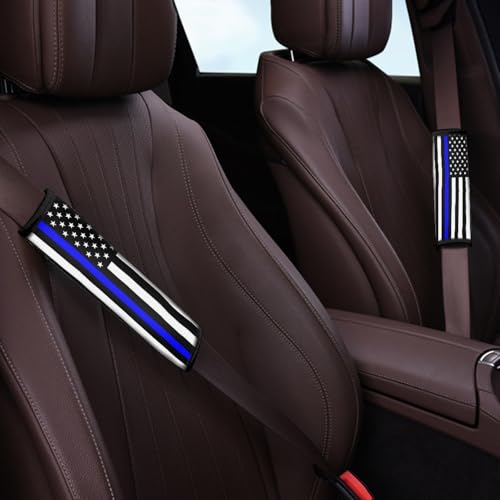 2-Pack USA Flag Thin Blue Line Car Seat Belt Pads – Premium Soft Fabric, Comfortable and Supportive – Ideal for Cars, Trucks, SUVs – Show Your Support for Law Enforcement