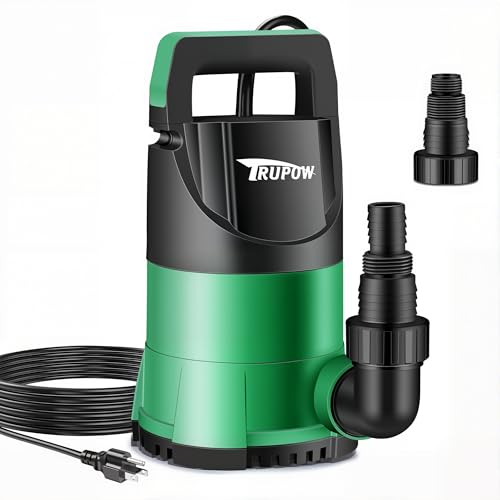 TRUPOW 1 HP Sump Pump Submersible Water Pump 3981 GPH Portable Thermoplastic Electric Utility Pump for Swimming Pool Garden Basement Tub Pond Draining Remove Water Level Down to 0.3'