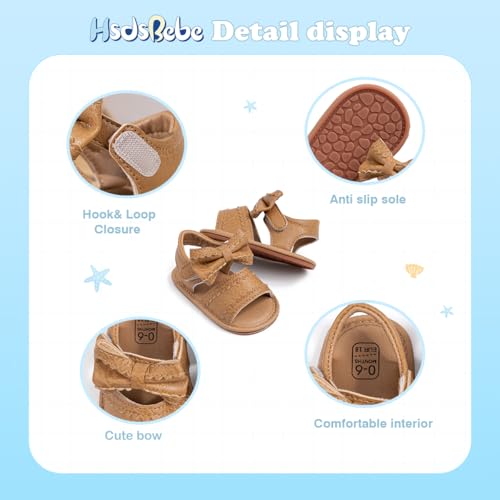 Image of HsdsBebe Baby Girls Sandals Bohemia Flower Bow Soft Sole Toddler First Walkers Beach Summer Shoes