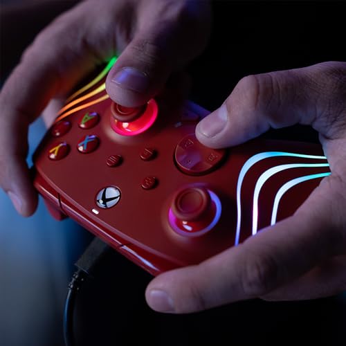 Image of PDP Gaming Afterglow Wave Enhanced Wired Controller for Xbox Series X|S, Xbox One, Windows 10 /11 PC, Advanced Programmable Gamepad, Customizable Lighting, Licensed by Microsoft, Companion App: Red
