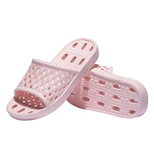 Ranberone Shower Shoes Women Quick Drying Non Slip College Dorm House Shower Sandals with Holes Pink Size 10