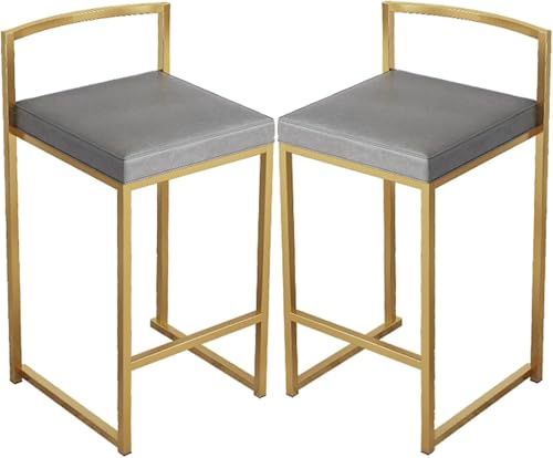Tabouret de comptoir carré barre dossier bas assise grise 75 cm