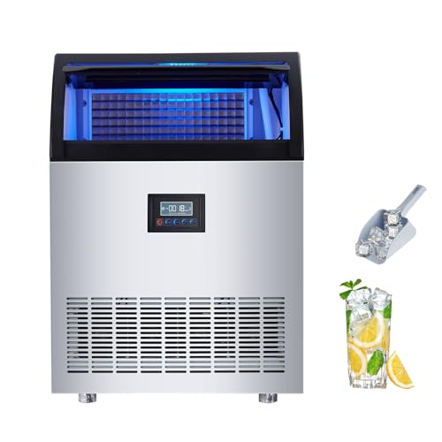 Commercial Ice Maker 250LBS/24H, 55LBS Bin, 5-15min Fast Ice Production, Auto Cleaning, Ice Thickness Adjustable, Timer, Stainless Steel Undercounter Machine for Restaurants, Bars, Cafes, Offices