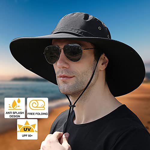 Men Wide Brim Sun Hats Upf50+ Waterproof Breathable Bucket Hat, Outdoor Travel Leisure Hat For Fishing, Hiking, Camping (Beige Wide Brim) #TOP6
