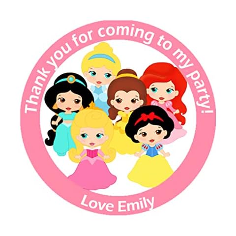 24 x Personalised Princess Birthday Stickers for Party Thank You Sweet Cone Bags (Pink) Cover