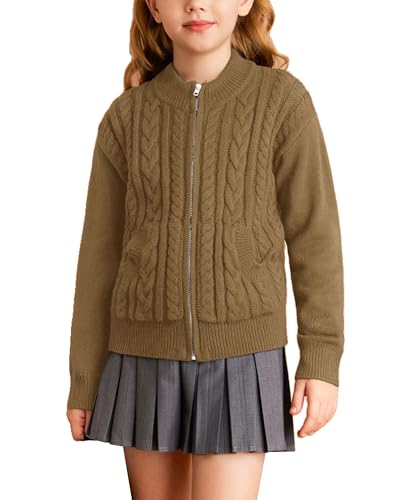 Image of GRACE KARIN Girls Knit Cardigan Sweater Zip Long Sleeve Kids School Uniform Fall Jacket Size 6-14