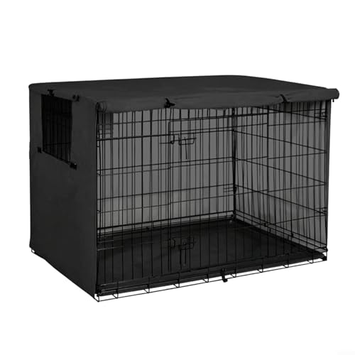 Fauhapyway Housse de cage pour chien 210D résistante aux intempéries avec rabats de ventilation pour intérieur et extérieur, gris (noir)