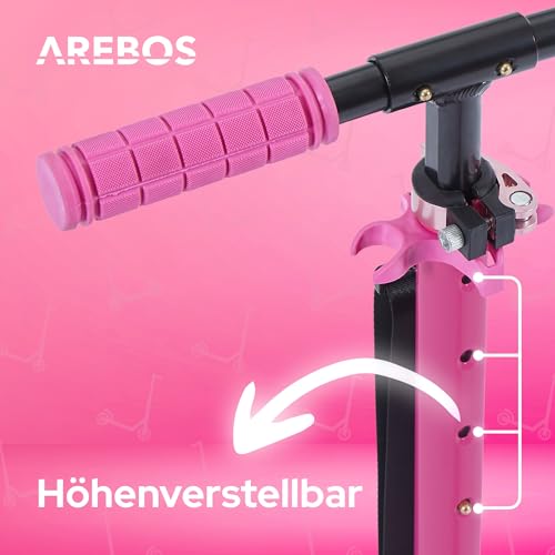 Arebos Cityroller Tretroller Pink Scooter h&ouml;henverstellbar | klappbar | inkl. Traggurt | XXL R&auml;der | Tritt-Bremse | f&uuml;r Kinder und Erwachsene | bis 100kg belastbar | Kickroller | Kickscooter
