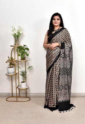 Image of SATIKA VASTRAM Modal Silk Ajrakh Saree Bandhani Design Crepe Printed Designer Pallu Attach Blouse Piece